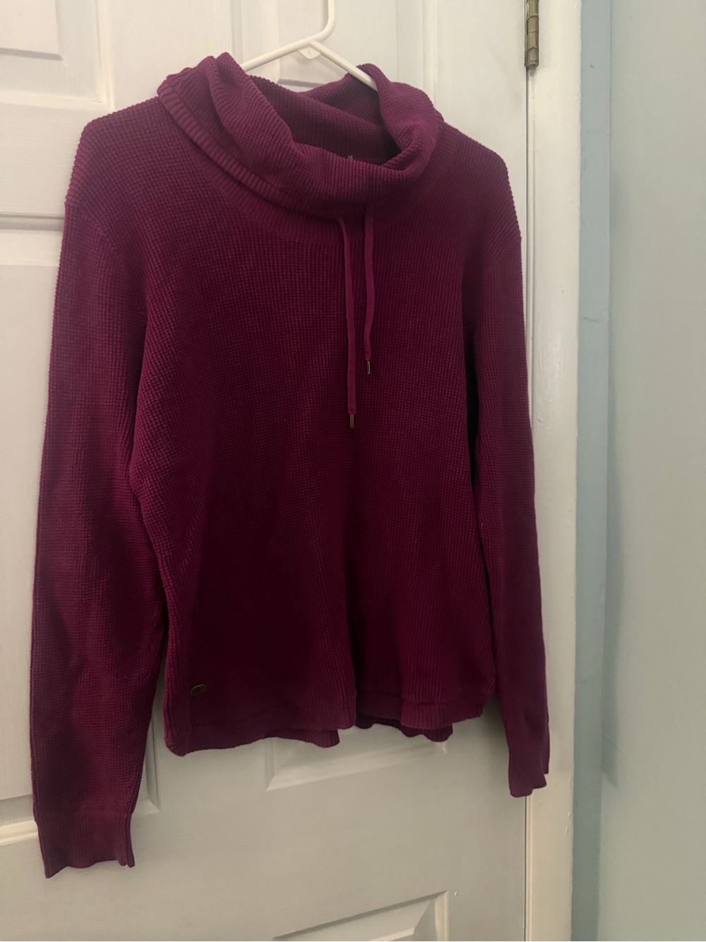 Lauren Ralph Lauren XL Burgundy Cotton Cowl Neck Drawstring Sweater